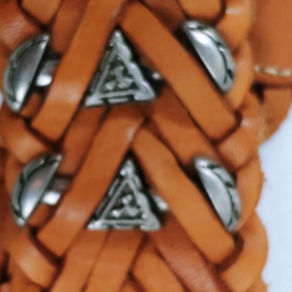 Braided Leather M Belt Made in Turkey Silver Metal Accents and Buckle